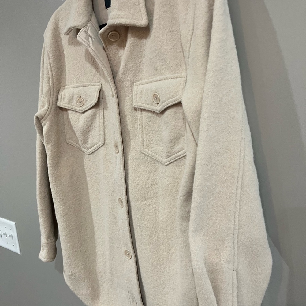 Womens Hilary Radley Shacket Shirt Jacket Cream, Size S
